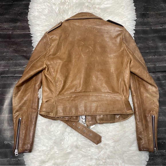 SCHOTT PERFECTO TAN LEATHER ASYMMETRICAL MOTORCYCLE 525W JACKET MOTO BIKER - Picture 8 of 10